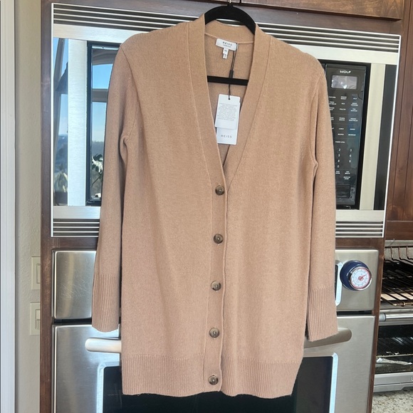 REISS KELIS CASHMERE BLEND CAMEL CARDIGAN BUTTON-DOWN CHIC STYLISH NWT size XS - Picture 2 of 9